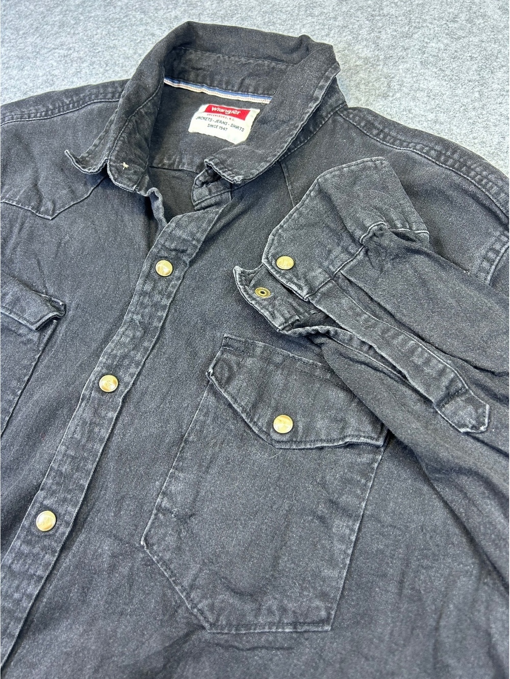 Wrangler Denim Button Down Shirt Men Large Black Western Workwear Canvas Cotton